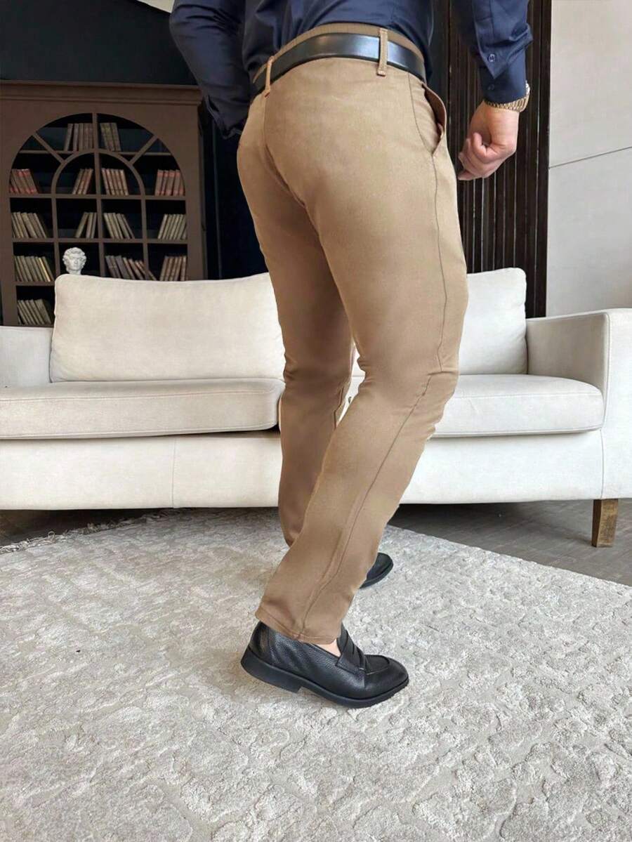 Manfinity Mode Men's Plain Pocket Minimalist Suit Pants, Casual Everyday Wear, Old Money Style