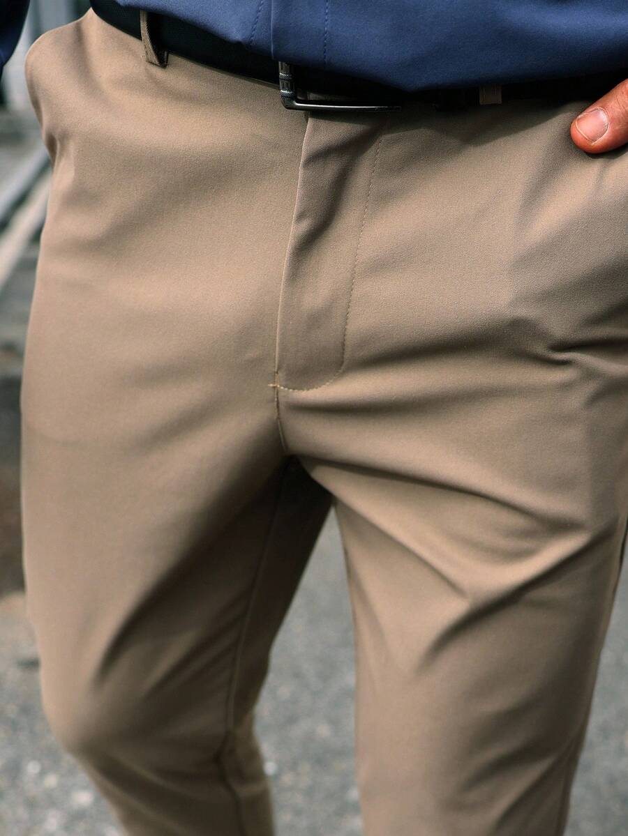 Manfinity Mode Men's Plain Pocket Minimalist Suit Pants, Casual Everyday Wear, Old Money Style