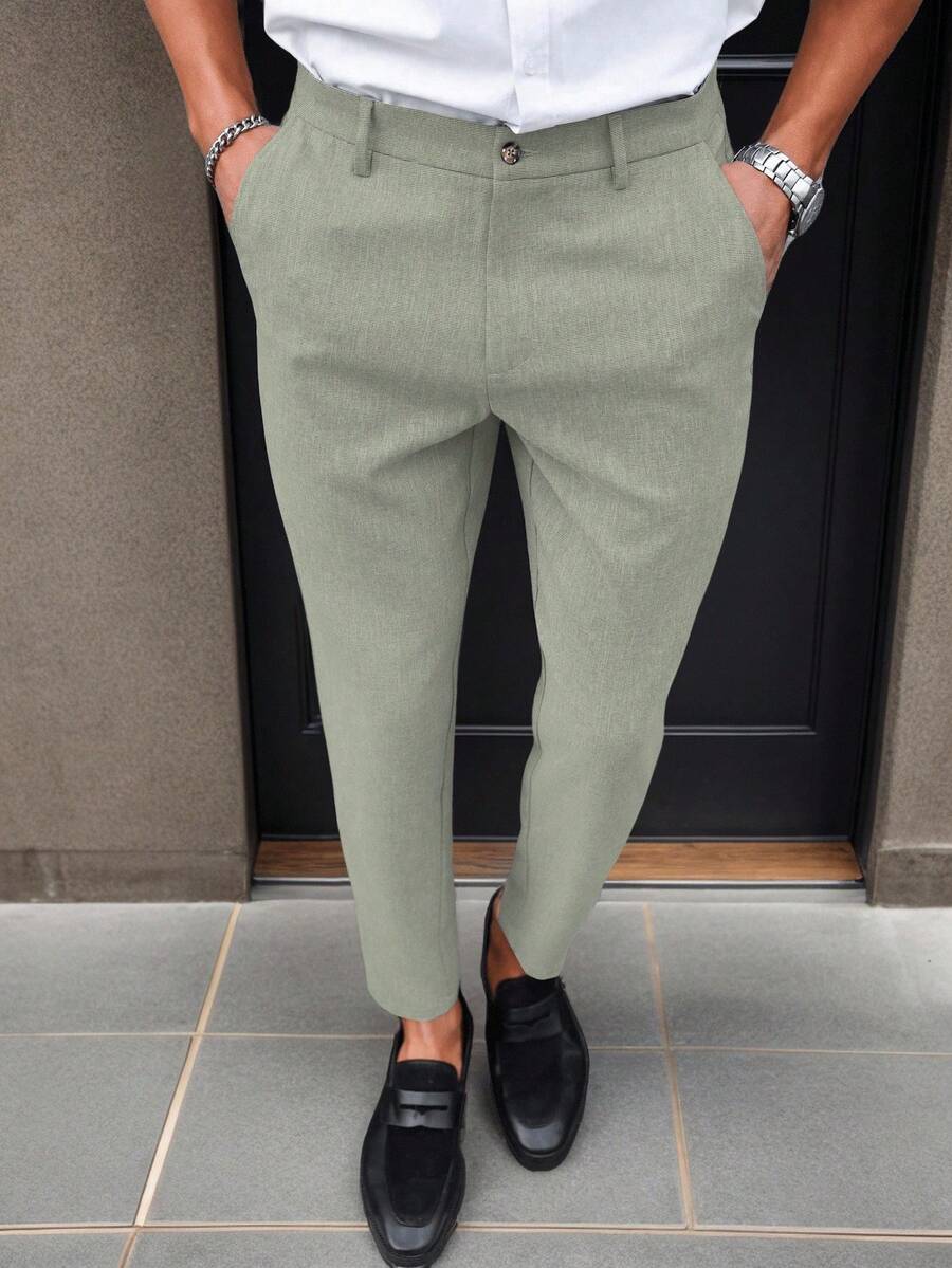 Manfinity Mode Solid Color Slim Fit Suit Pants With Pockets