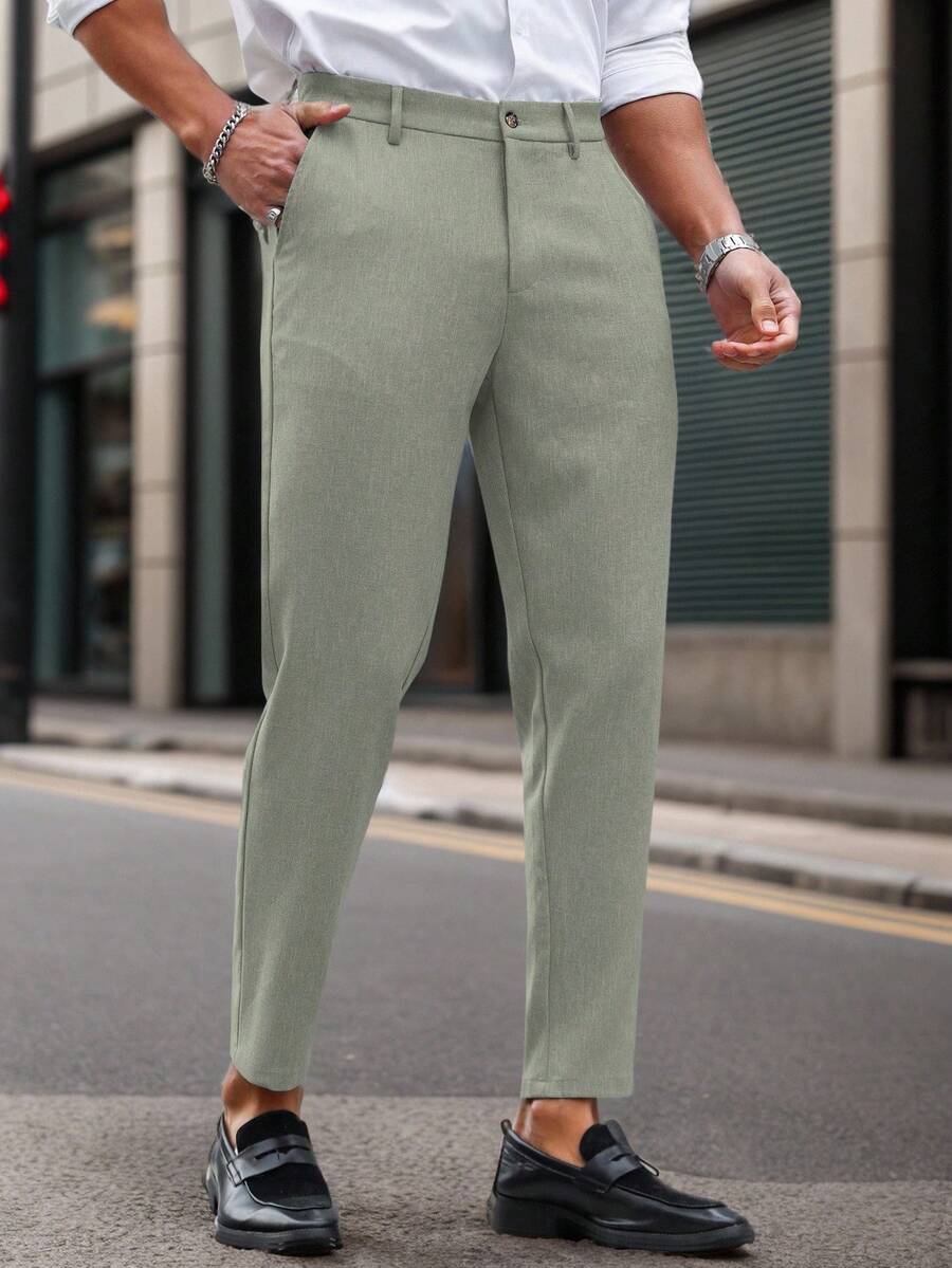Manfinity Mode Solid Color Slim Fit Suit Pants With Pockets