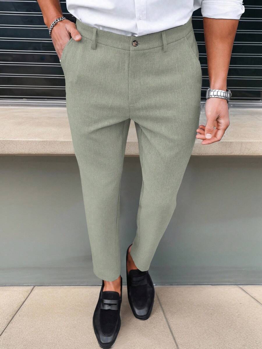 Manfinity Mode Solid Color Slim Fit Suit Pants With Pockets