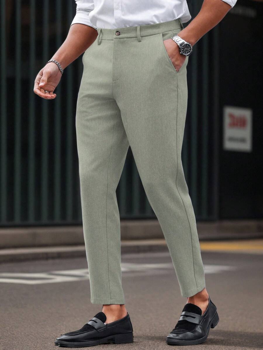 Manfinity Mode Solid Color Slim Fit Suit Pants With Pockets