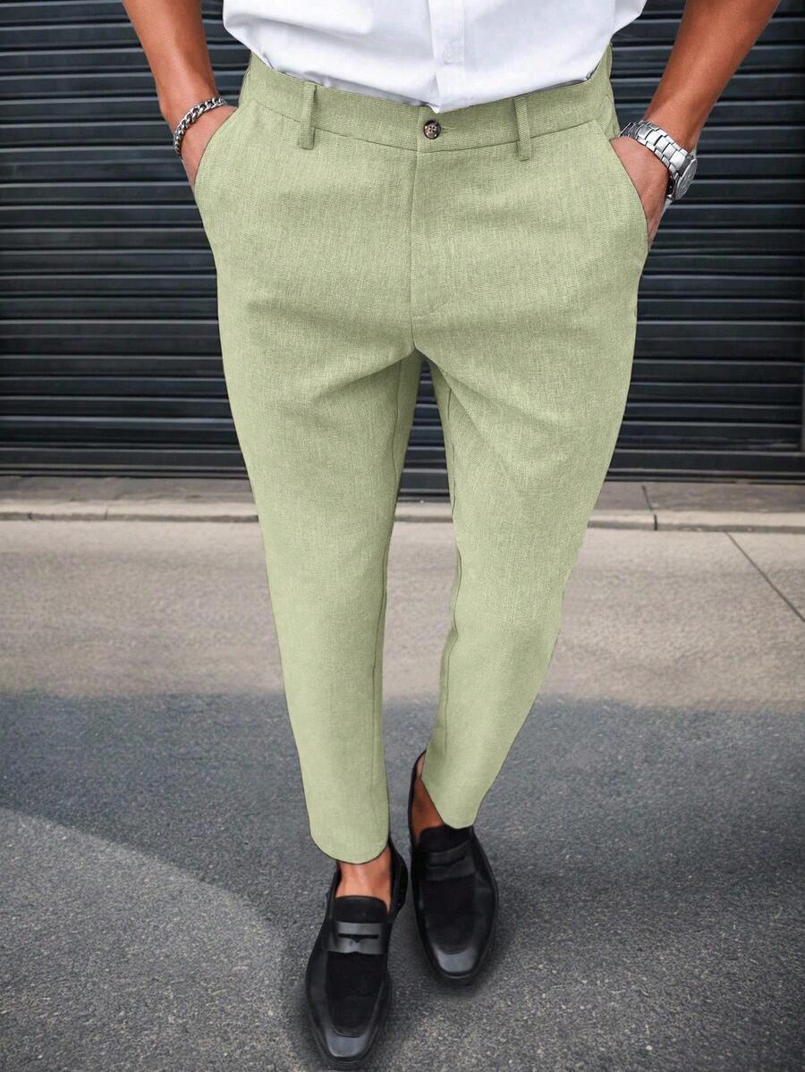 Manfinity Mode Solid Color Slim Fit Suit Pants With Pockets