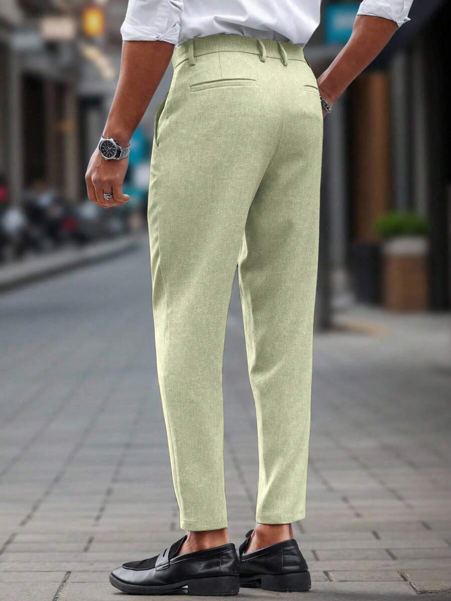 Manfinity Mode Solid Color Slim Fit Suit Pants With Pockets
