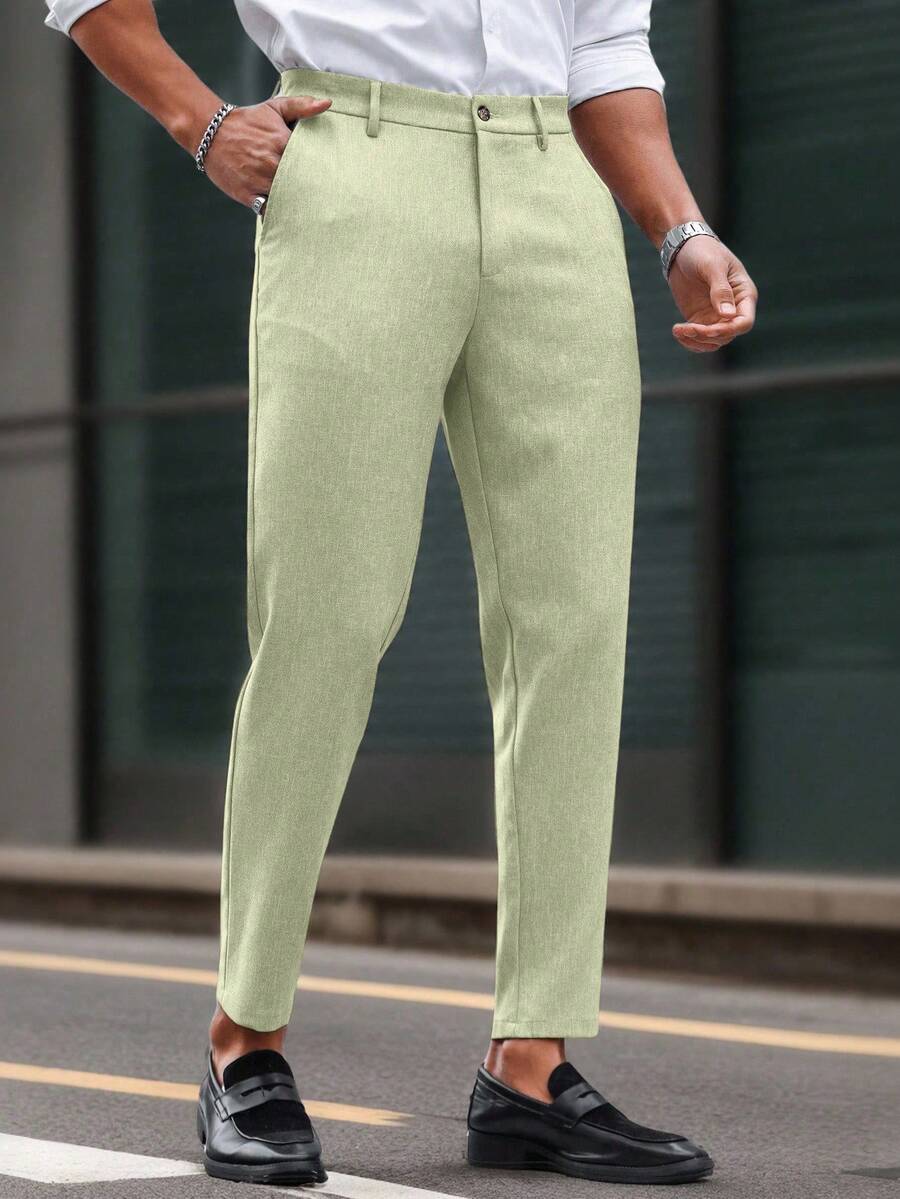 Manfinity Mode Solid Color Slim Fit Suit Pants With Pockets