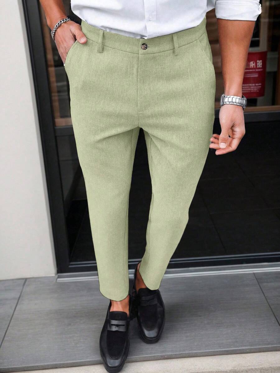 Manfinity Mode Solid Color Slim Fit Suit Pants With Pockets