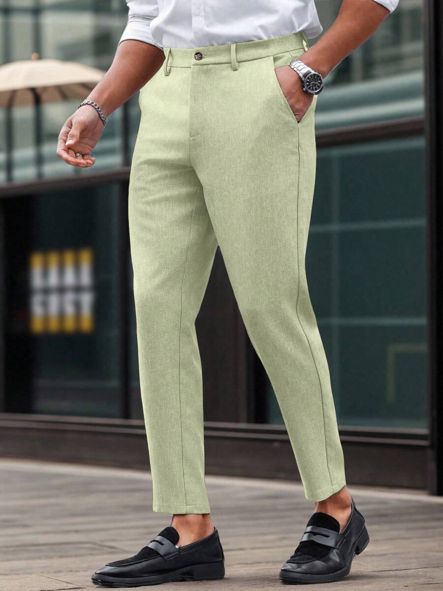 Manfinity Mode Solid Color Slim Fit Suit Pants With Pockets